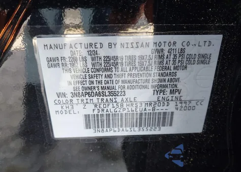 2025 Nissan Kicks Sr Fwd z USA, uszkodzony, nr VIN 3N8AP6DA6SL355223